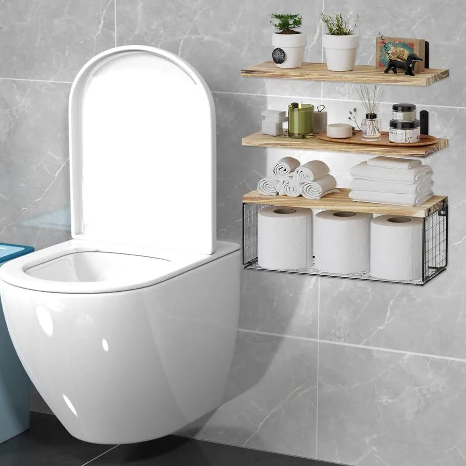 Solid pine wood bathroom floating shelves - Image 5