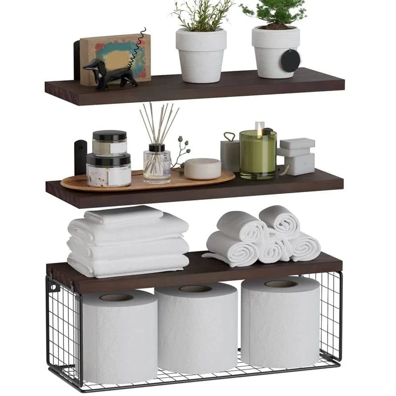 Solid pine wood bathroom floating shelves - Image 9