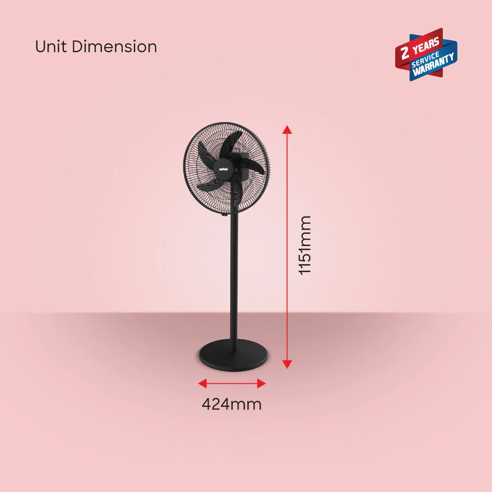Sanford 16” Rechargeable Stand Fan – 5-in-1 Multi-Functional Tower Fan with LED Light, 5 Speeds, 45H Runtime, USB Charging & Oscillation | AC/DC Use - Image 7