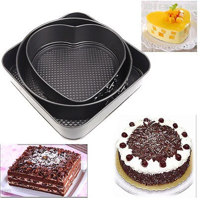 Springform Pan Set 3 Pieces | Heart, Round & Square Non-Stick Cheesecake Baking Cake Pans - Image 2