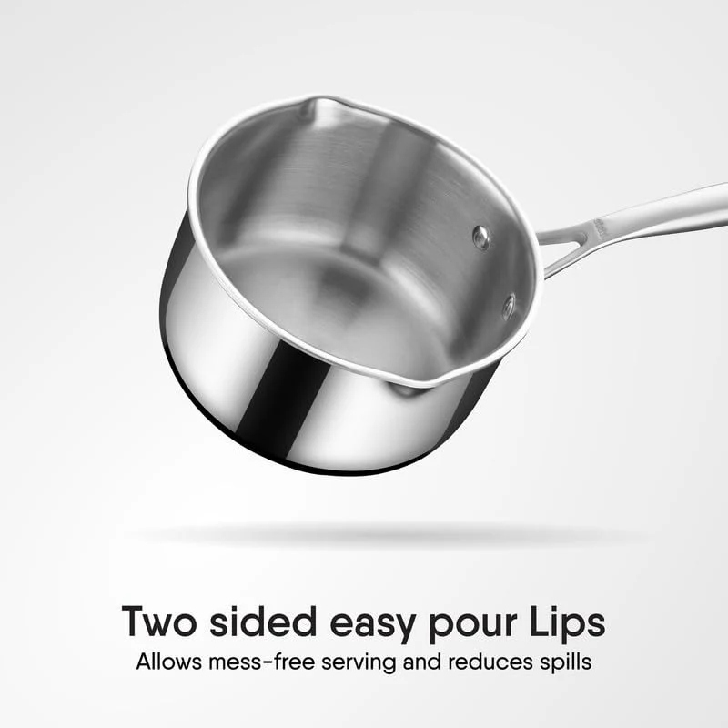 Stahl Artisan Triply Stainless Steel Saucepan with Dual Strainer Glass Lid | Easy Pour | Gas & Induction Friendly (16cm/1.5L) - Image 4