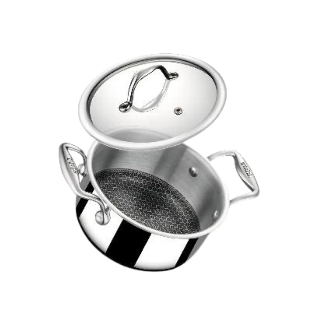 Stahl Artisan Triply Stainless Steel Saucepan with Dual Strainer Glass Lid | Easy Pour | Gas & Induction Friendly (16cm/1.5L) - Image 6