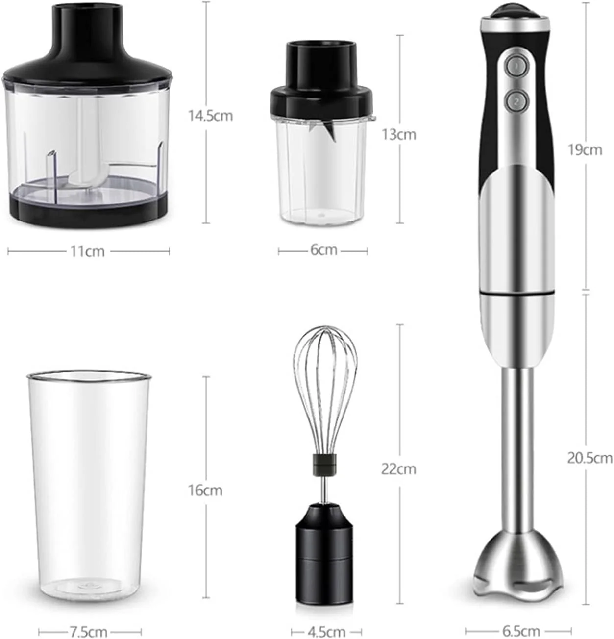 Stainless Steel 4-in-1 Multi-function Immersion Hand Blender, Stick Blender with Chopping Bowl, Milk Frother, Egg Whisk, Beaker for Food/Smoothies/Soups, BPA-Free - Image 3