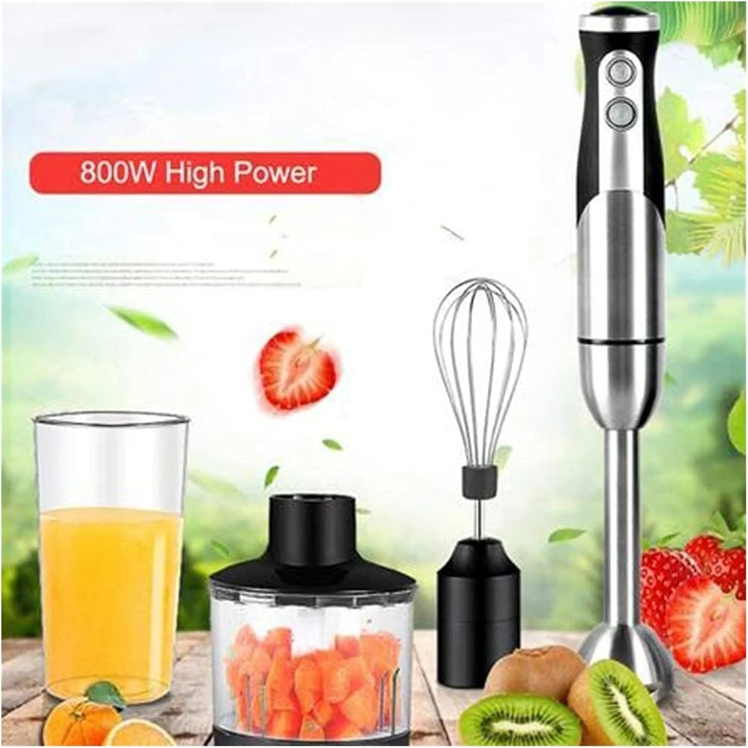 Stainless Steel 4-in-1 Multi-function Immersion Hand Blender, Stick Blender with Chopping Bowl, Milk Frother, Egg Whisk, Beaker for Food/Smoothies/Soups, BPA-Free - Image 5