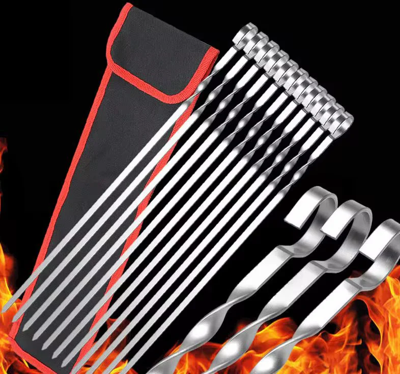 Stainless Steel BBQ Skewers 24" Heavy Duty Barbecue Mshikaki Kebab Sticks Set of 20 - Image 3