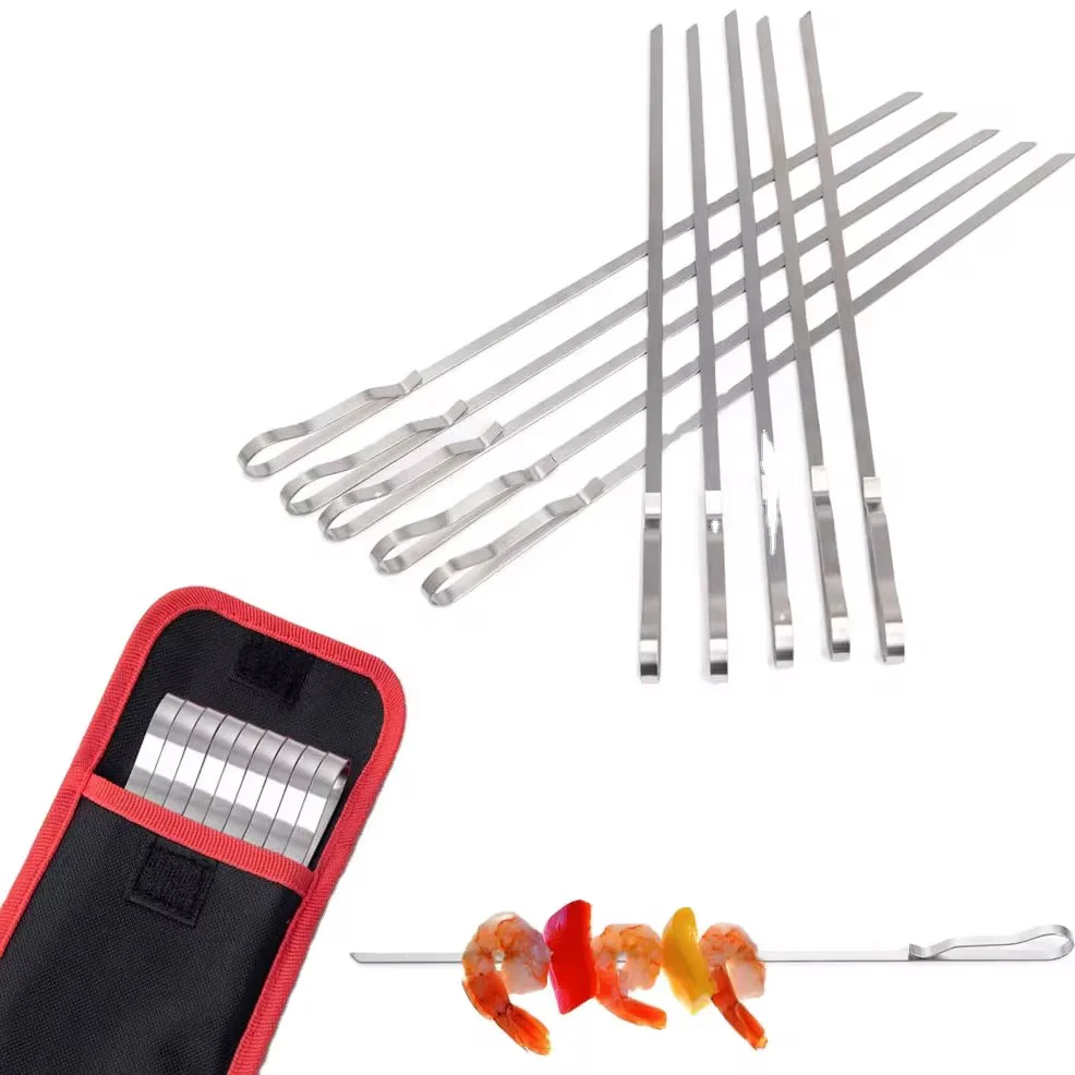 Stainless Steel BBQ Skewers 24" Heavy Duty Barbecue Mshikaki Kebab Sticks Set of 20 - Image 4