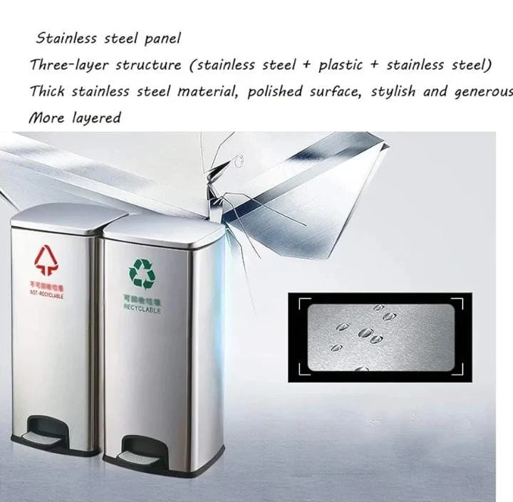 3 in 1 Stainless steel Waste Segregation Dustbin with pedal and Detachable Plastic bin - Image 3