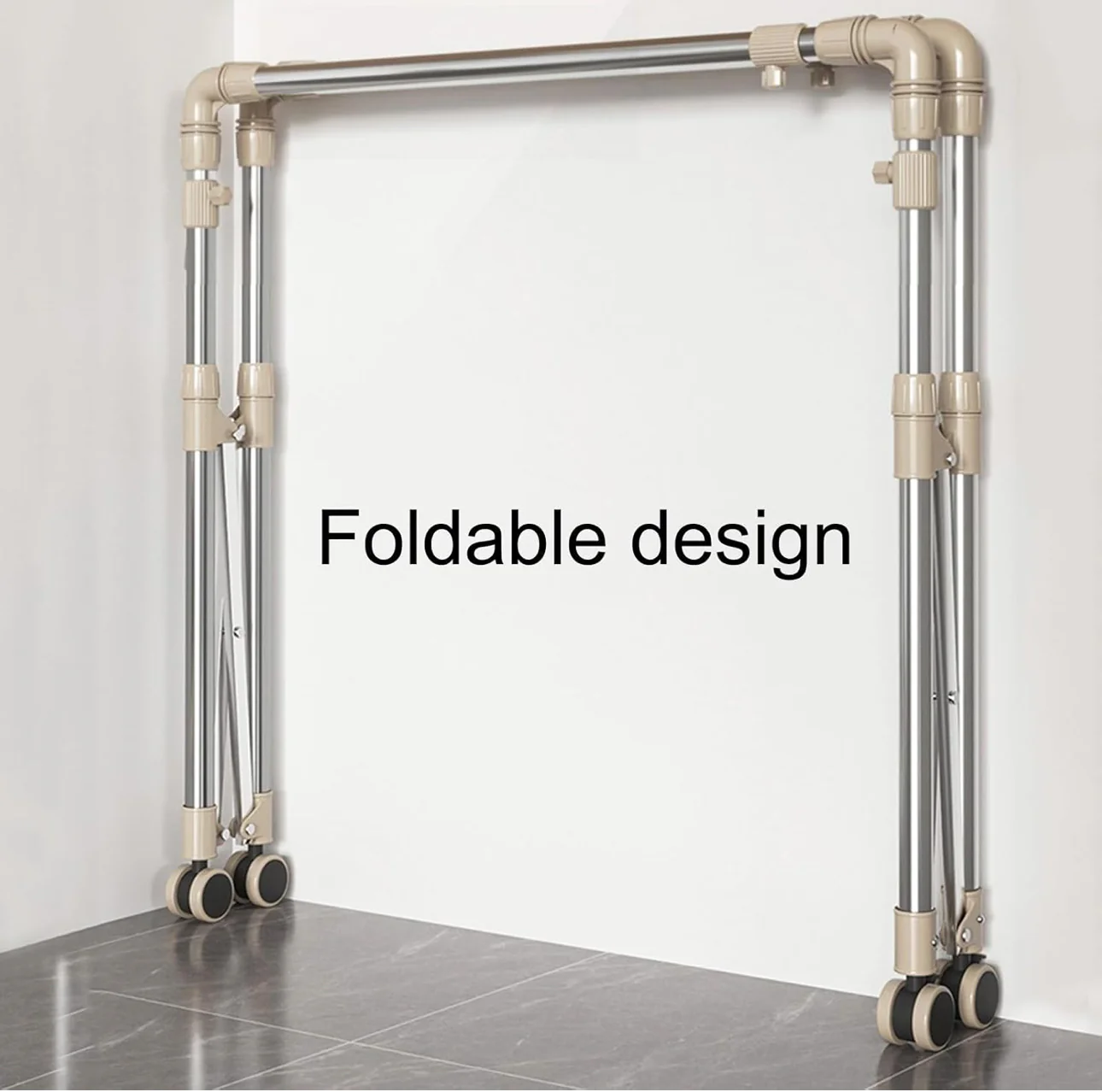 Stainless Steel Laundry Drying Rack With Castors, Extendable Clothing Dryer Rack, Foldable Portable Space Saving Clothes Drying Rack,，With Sock Tray Holder，Double Pole Drying Rack - Image 2