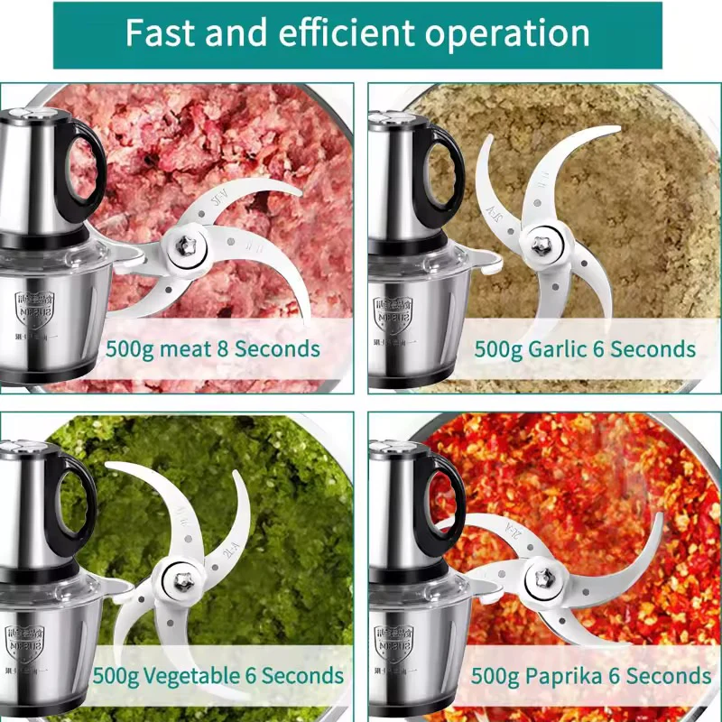 Stainless Steel Meat Blender Meat Mincer Grinder Electric Food Chopper For Meat Vegetables Fruits Nuts With 4 Sharp Blades, Meat Grinders With Bowl Heavy For Kitchen - Image 5