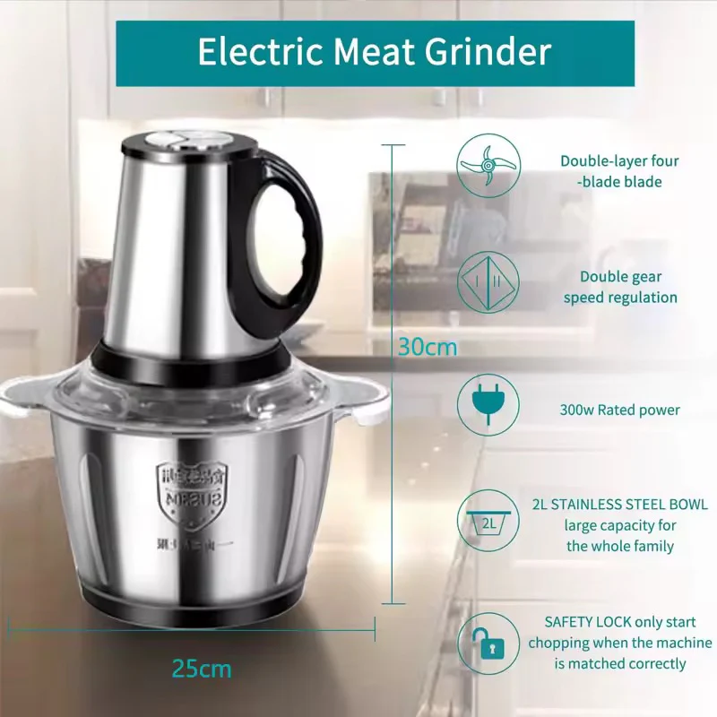 Stainless Steel Meat Blender Meat Mincer Grinder Electric Food Chopper For Meat Vegetables Fruits Nuts With 4 Sharp Blades, Meat Grinders With Bowl Heavy For Kitchen - Image 6