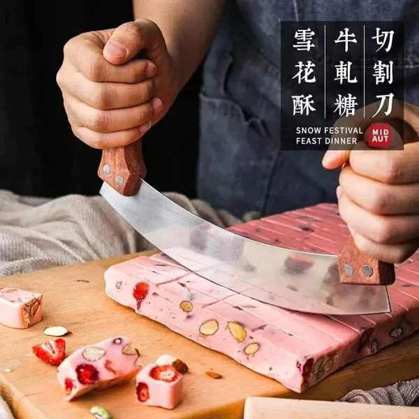 Stainless steel pizza cutter with wooden grip handle - Image 3