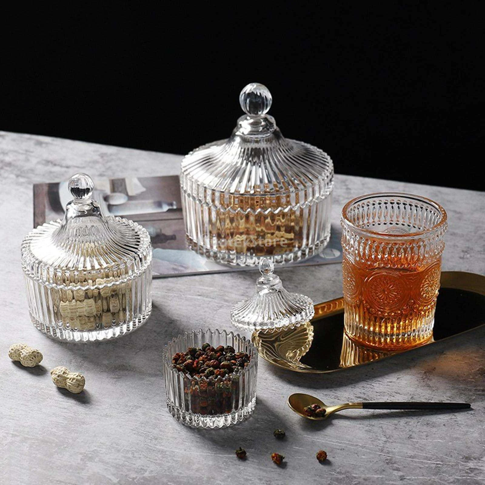 Dome Shape Glass Sugar Serving Bowl with Lid Candy Dish - Image 3