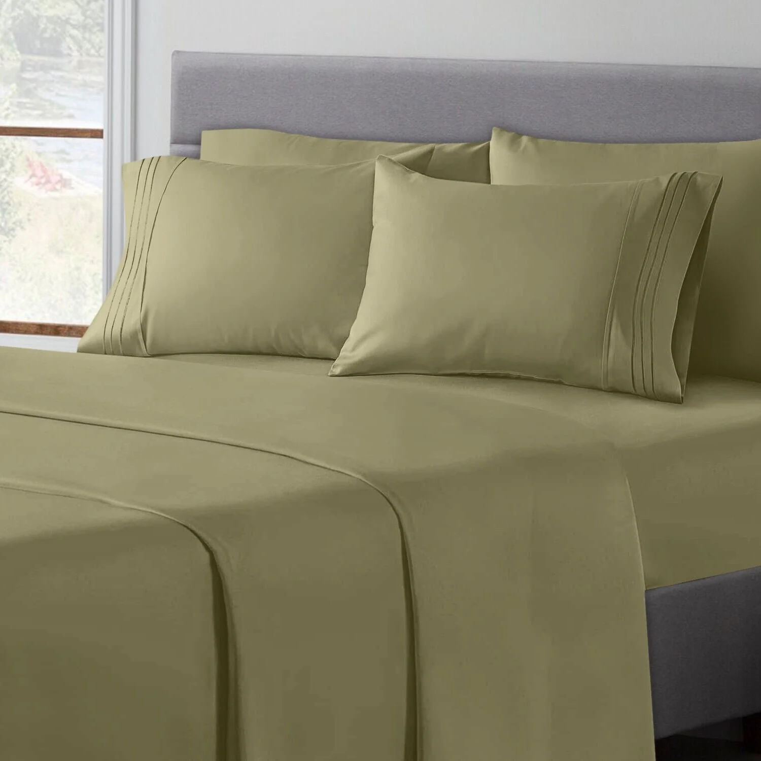 Superfine 100% Cotton Bed Sheet Set – 6 Piece Fitted Sheet, Flat Sheet & Pillowcases, All Sizes & Colours - Image 2