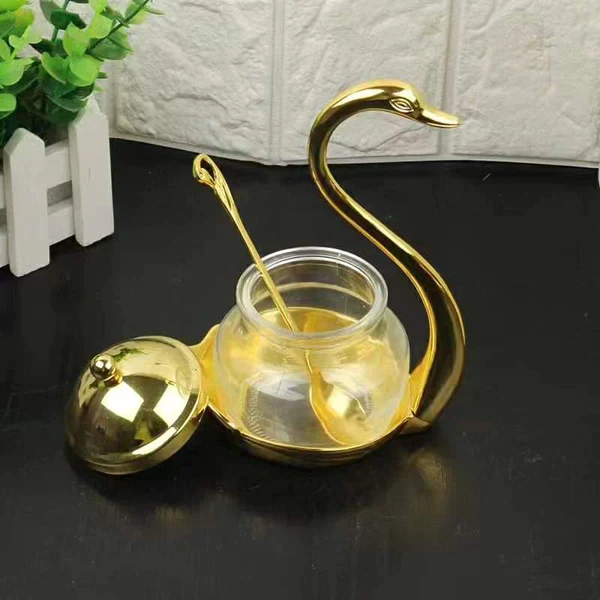 Swan sugar dish with gold/silver tea spoon - Image 2