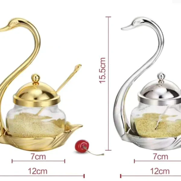 Swan sugar dish with gold/silver tea spoon - Image 3