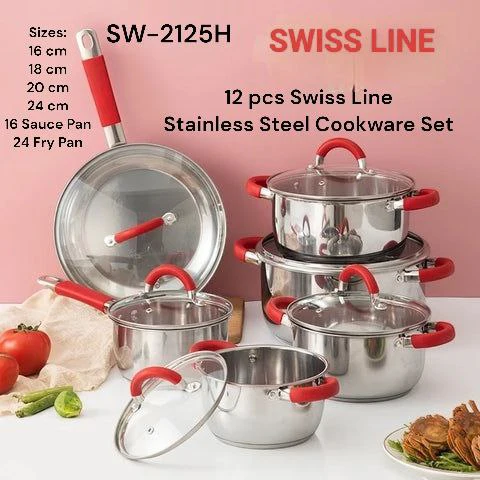Swiss 12pcs Stainless Steel Cookware Sets Kitchen Cooking Pots for Induction Cooker - Image 3