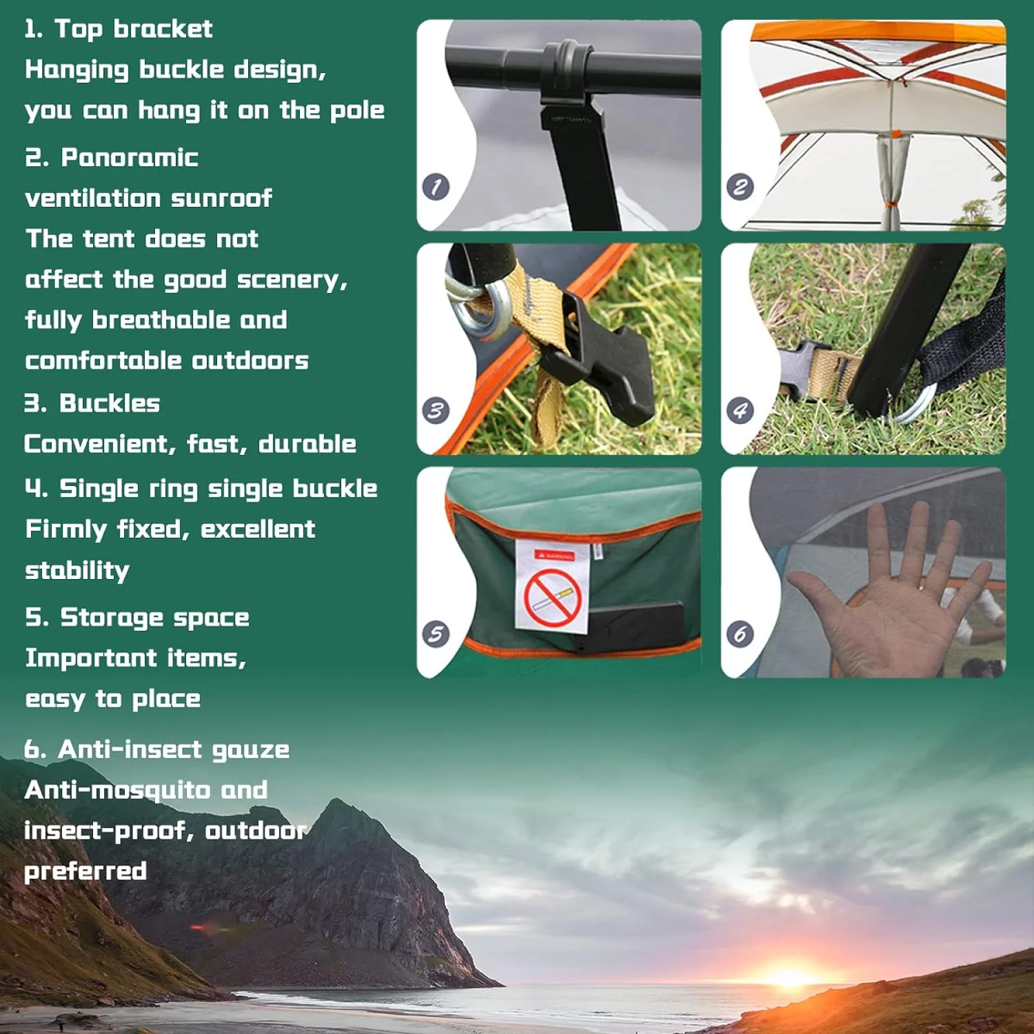 Tent for Camping 5 to 12 Persons Waterproof Camping Family Tent with 2 Rooms - Image 2