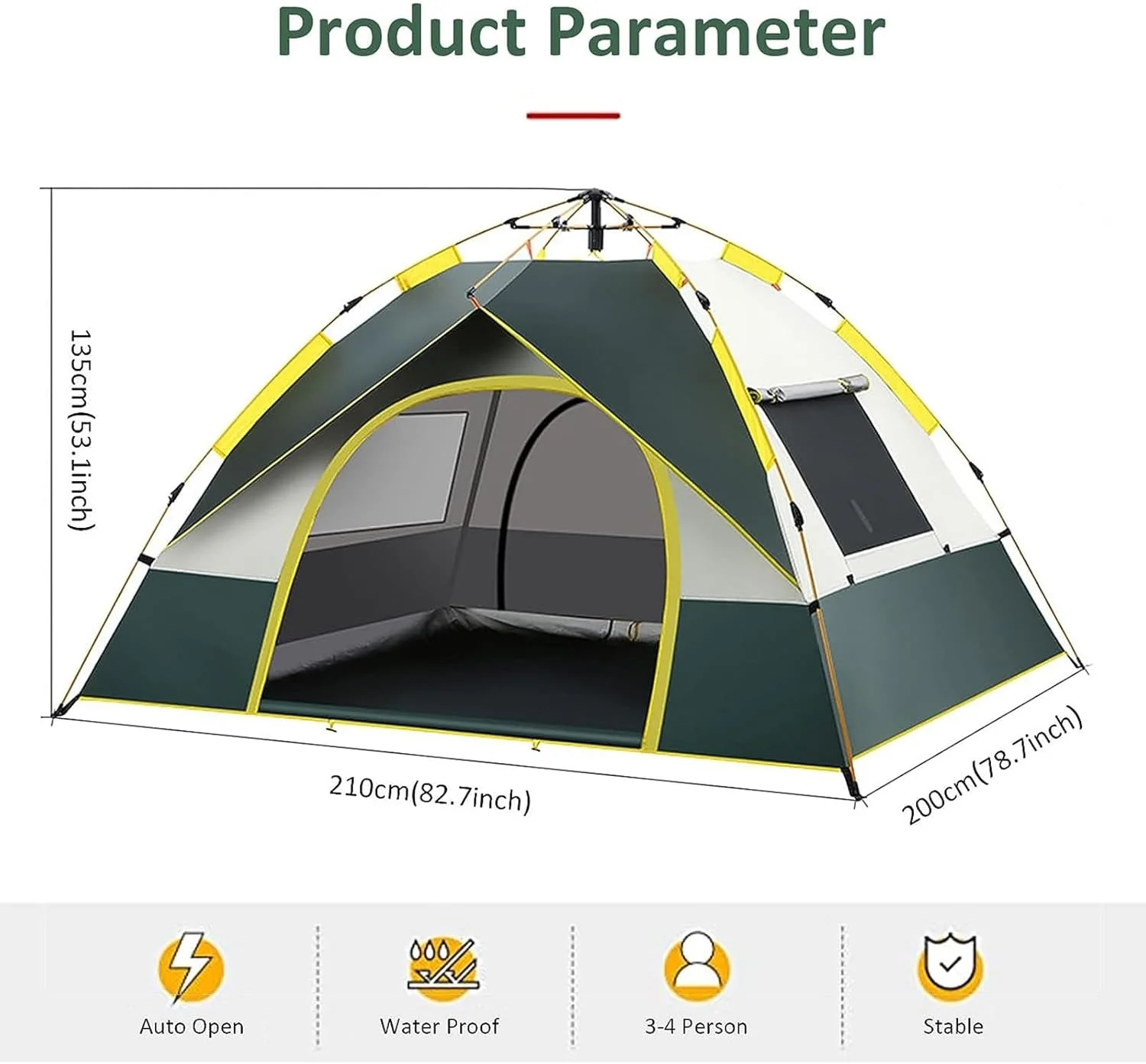 Tents for Camping,3-4 Person Camping Dome Tent, Easy to Set Up, Lightweight Camping Tent, Portable Camping Tent for Outdoor and Backpacking - Image 2