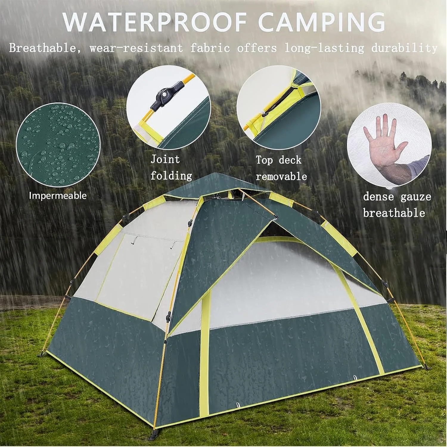 Tents for Camping,3-4 Person Camping Dome Tent, Easy to Set Up, Lightweight Camping Tent, Portable Camping Tent for Outdoor and Backpacking - Image 3