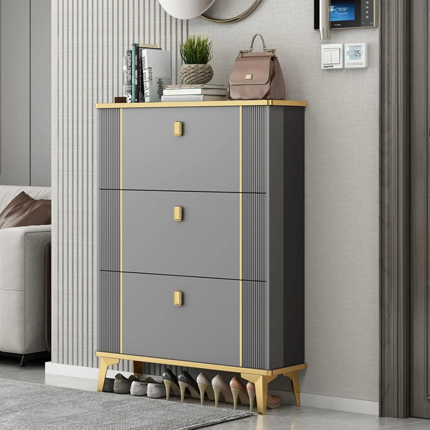 Tipping Shoe Cabinet, Shoe Rack Storage Cabinet For Entryway, With 3 Flip Drawers, Free Standing Shoe Rack - Image 3