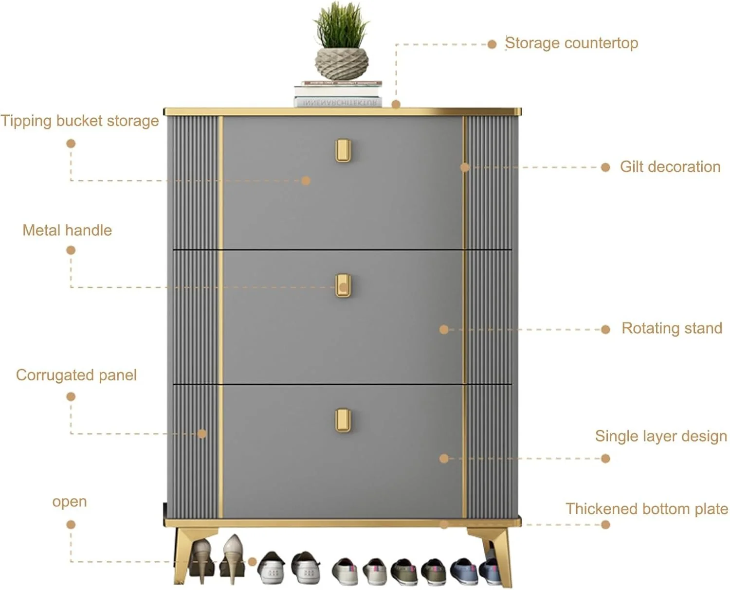 Tipping Shoe Cabinet, Shoe Rack Storage Cabinet For Entryway, With 3 Flip Drawers, Free Standing Shoe Rack - Image 4