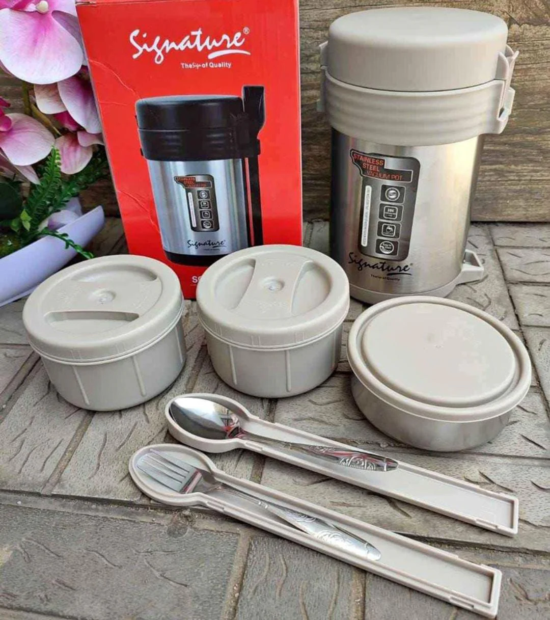 Unbreakable Lunch Box (Food Flask) 2 Litre Capacity with 2 Spoons & 3 Bowls Hot & Cold Meal Carrier - Image 2
