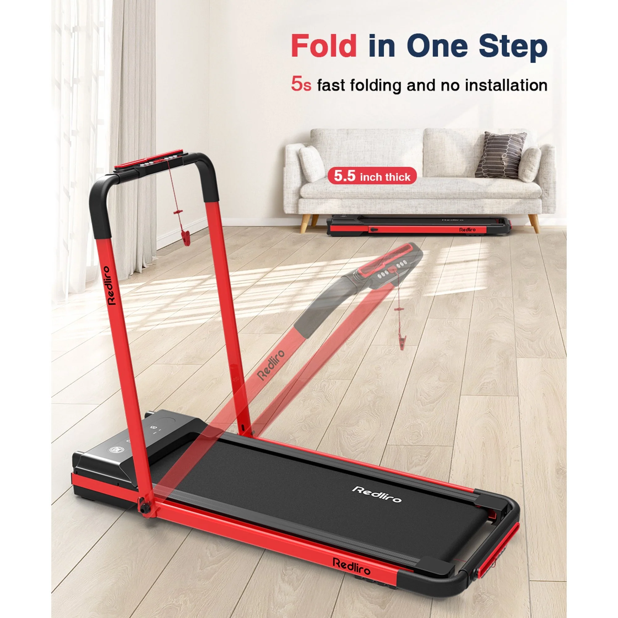 Under Desk Treadmill 2 in 1 Folding  Electric Walking Pad Running Treadmill Machine Portable for Home Gym Office Fitness Small Apartment Compact Lightweight - Image 2