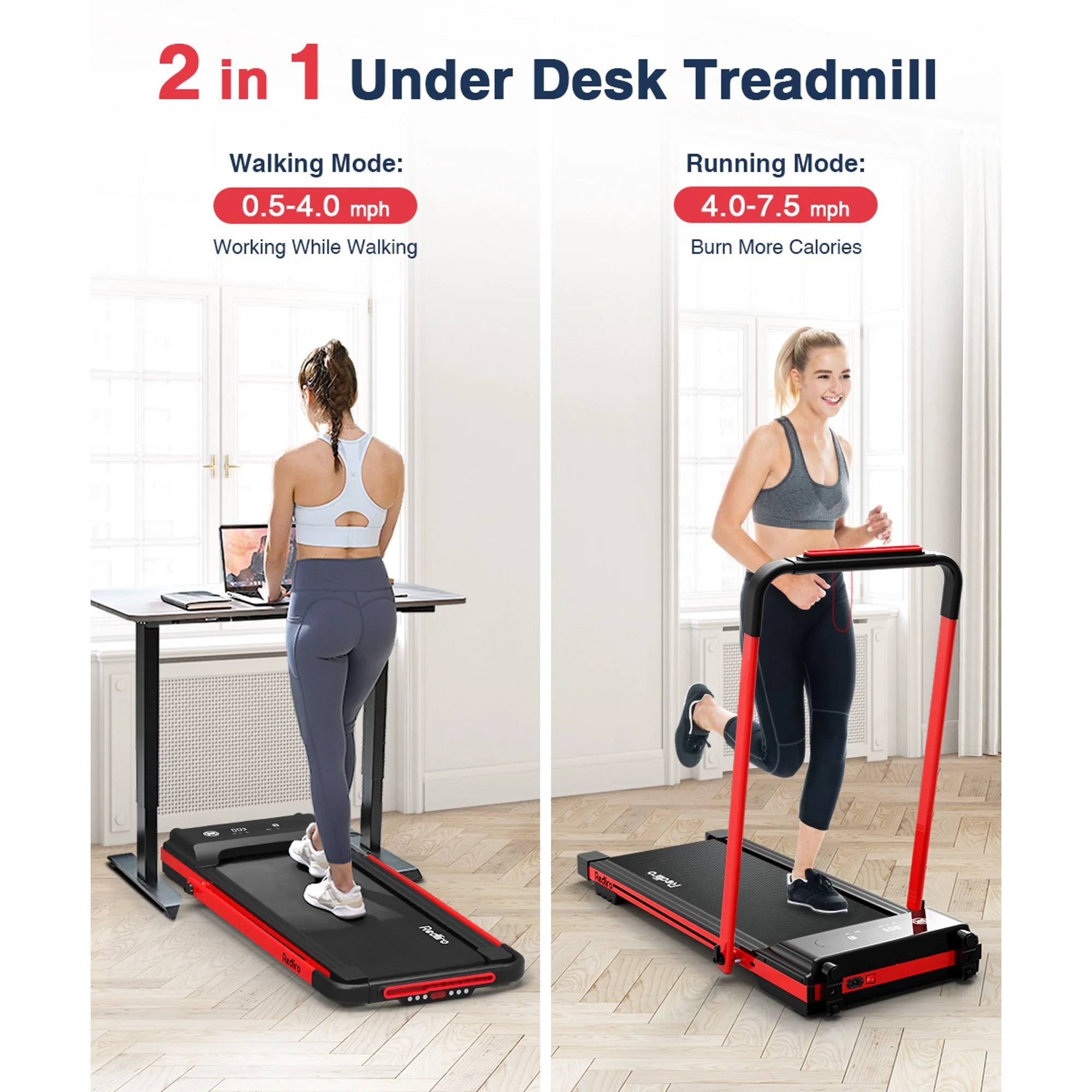 Under Desk Treadmill 2 in 1 Folding  Electric Walking Pad Running Treadmill Machine Portable for Home Gym Office Fitness Small Apartment Compact Lightweight - Image 3