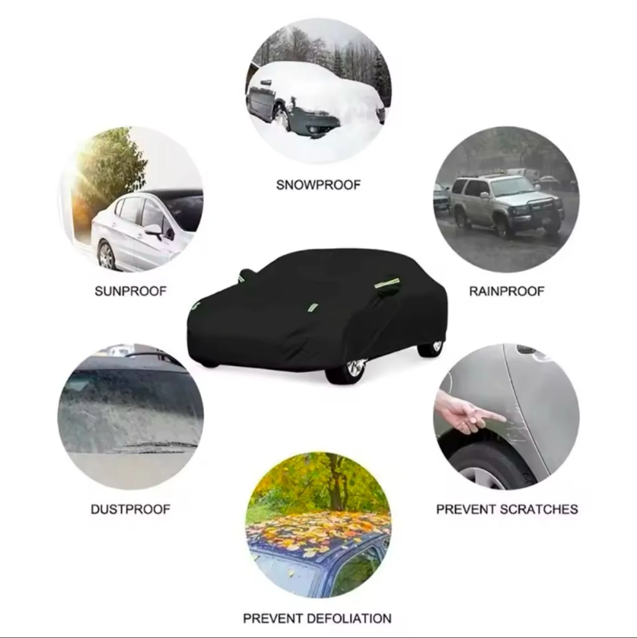 Universal Black Car Cover with fleece on the inside part &amp; Has Reflector on the sides - Image 4