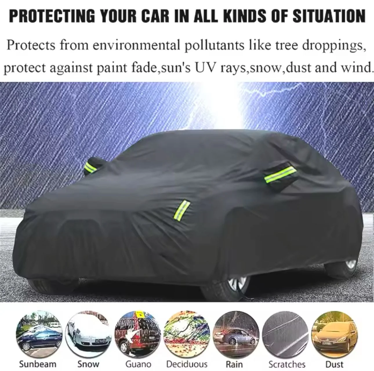 Universal Black Car Cover with fleece on the inside part &amp; Has Reflector on the sides - Image 6