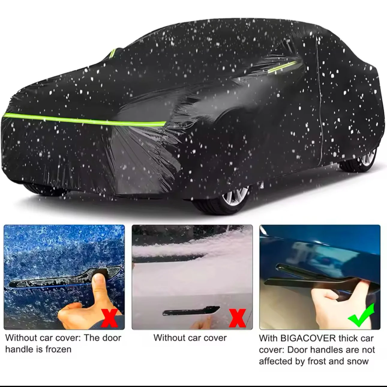 Universal Black Car Cover with fleece on the inside part &amp; Has Reflector on the sides - Image 7