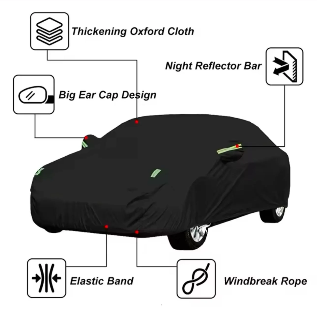 Universal Black Car Cover with fleece on the inside part &amp; Has Reflector on the sides - Image 9