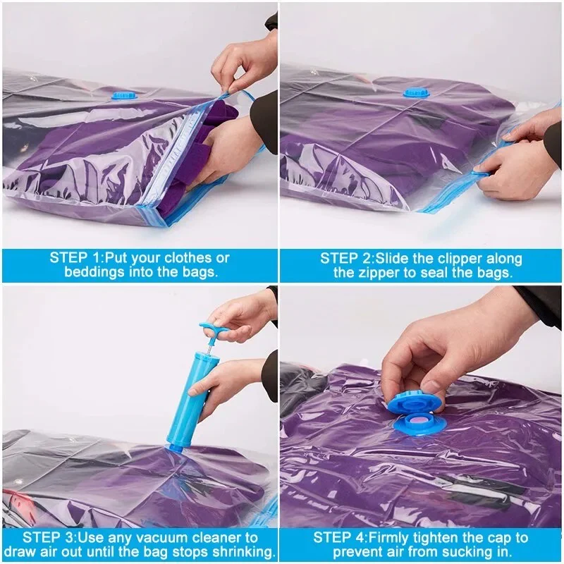 Vacuum Compression Storage Bags with Airtight Valve and Hand Pump Set of 5 - Image 3