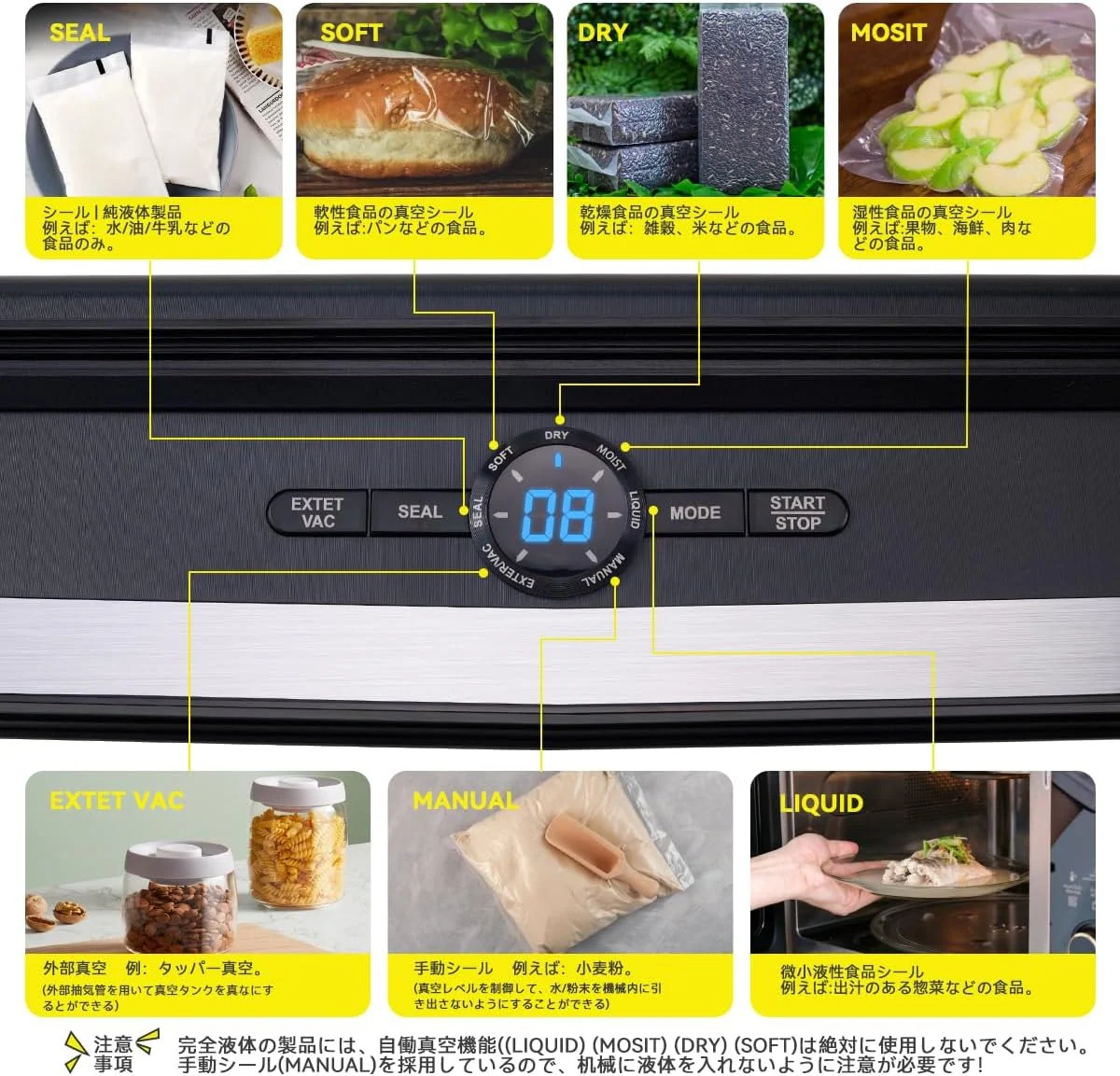 Vacuum Sealer Machine - 5 in 1 Food Vacuum Sealer Machine with Build-in Cutter Automatic Air Sealing System LED Indicator for Food Storage Dry and Moist Food Modes with 6Pcs Seal Bags Kit - Image 2
