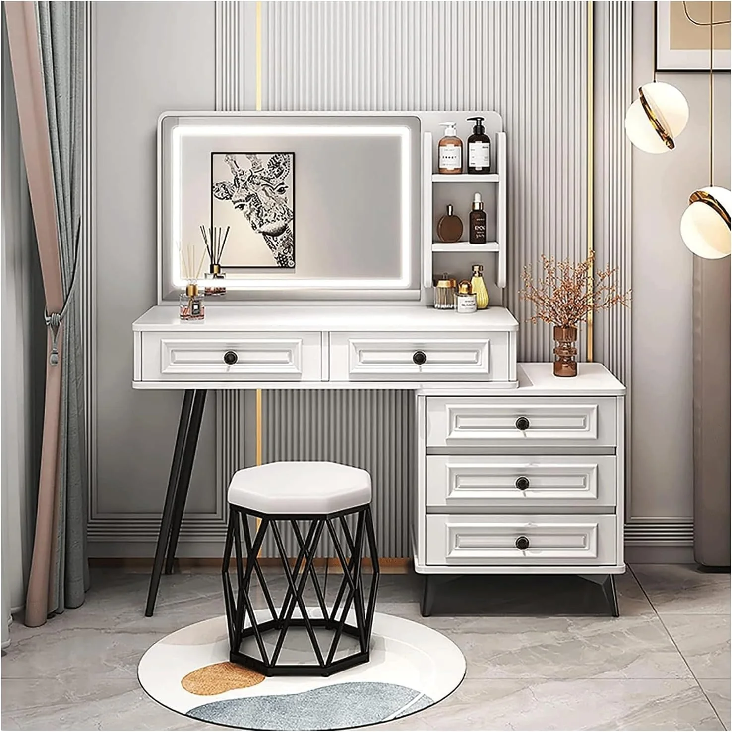 Vanity Desk White Vanity Desk Vanity Set with Makeup Stool Dressing Table with LED Light - Image 4