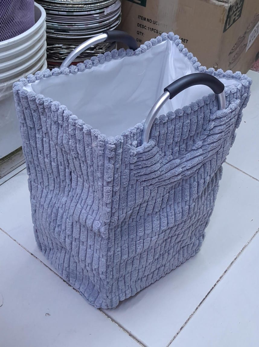 Velvet Coudry Laundry Basket –White & Grey Stylish Knee-Height Storage Hamper - Image 2