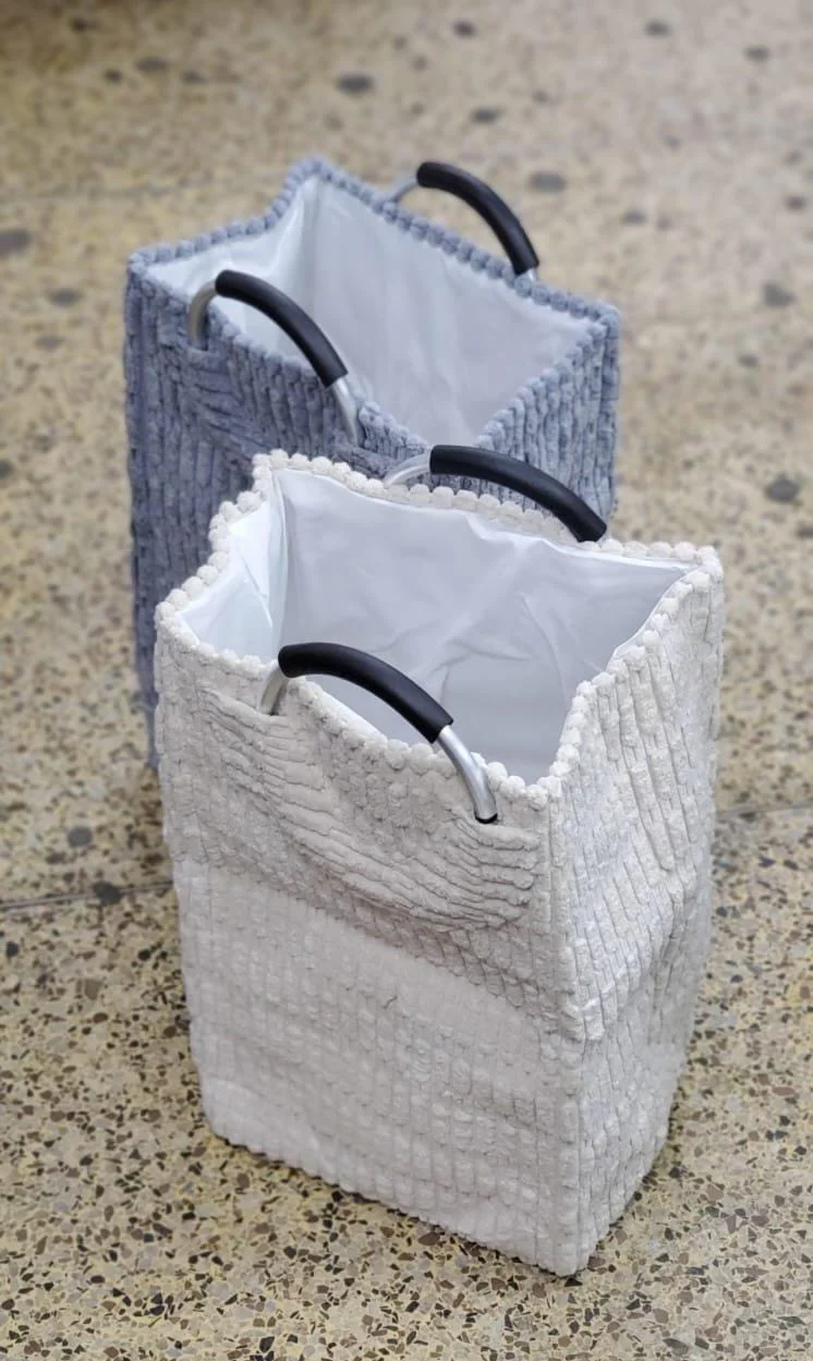 Velvet Coudry Laundry Basket –White & Grey Stylish Knee-Height Storage Hamper - Image 3