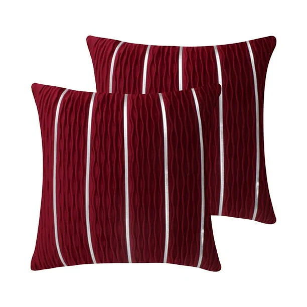Velvet Decorative Pillow Covers Silver and Wave Striped Luxury Style Pillow Case - Image 4
