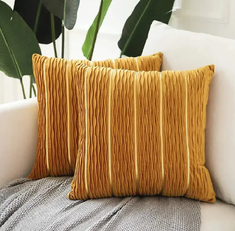 Velvet Decorative Pillow Covers Silver and Wave Striped Luxury Style Pillow Case - Image 5