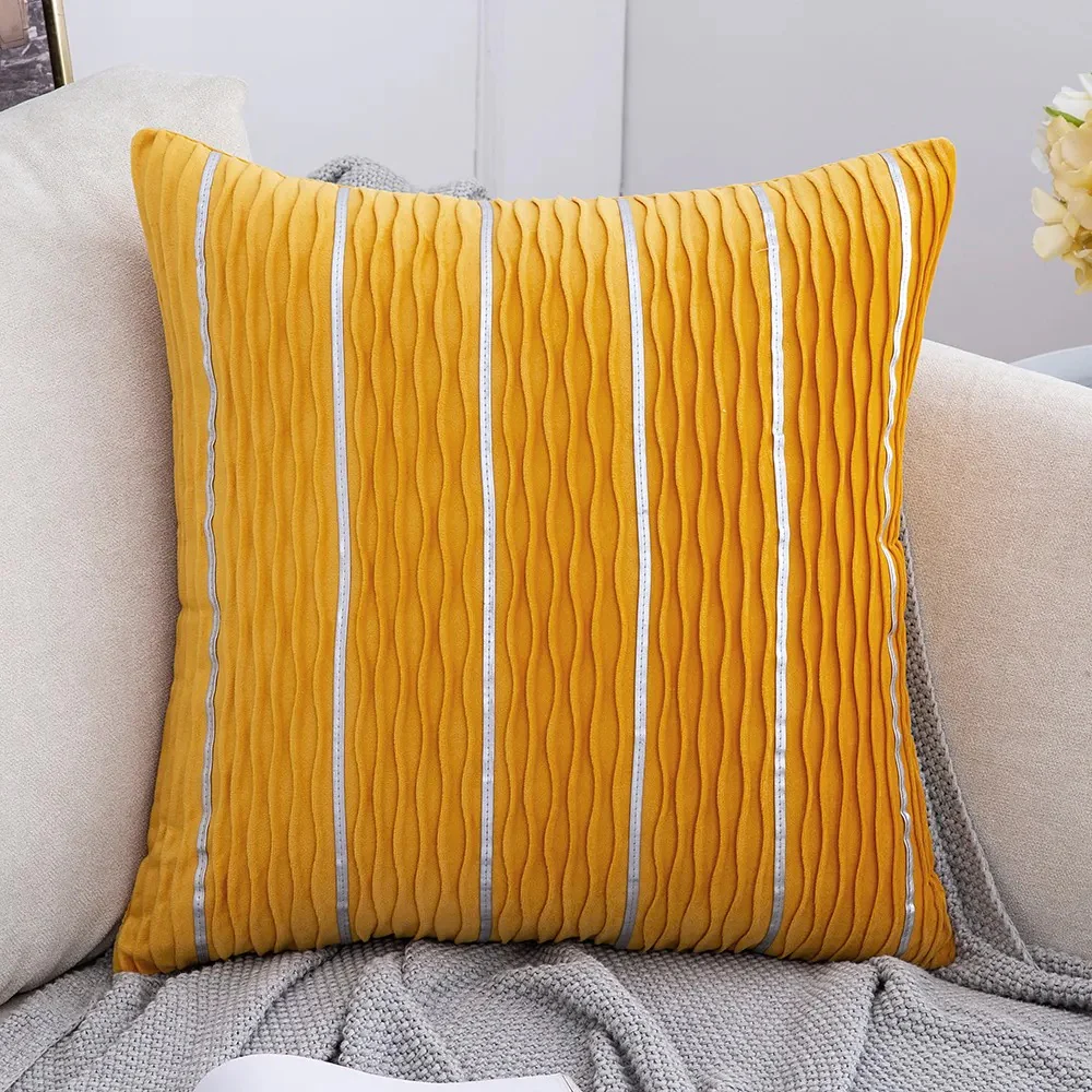 Velvet Decorative Pillow Covers Silver and Wave Striped Luxury Style Pillow Case - Image 6