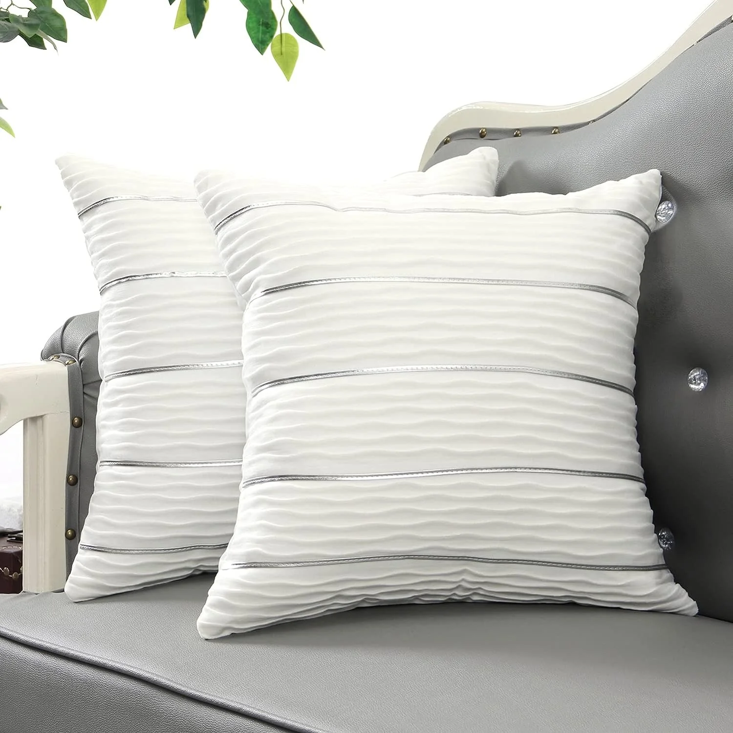 Velvet Decorative Pillow Covers Silver and Wave Striped Luxury Style Pillow Case - Image 7