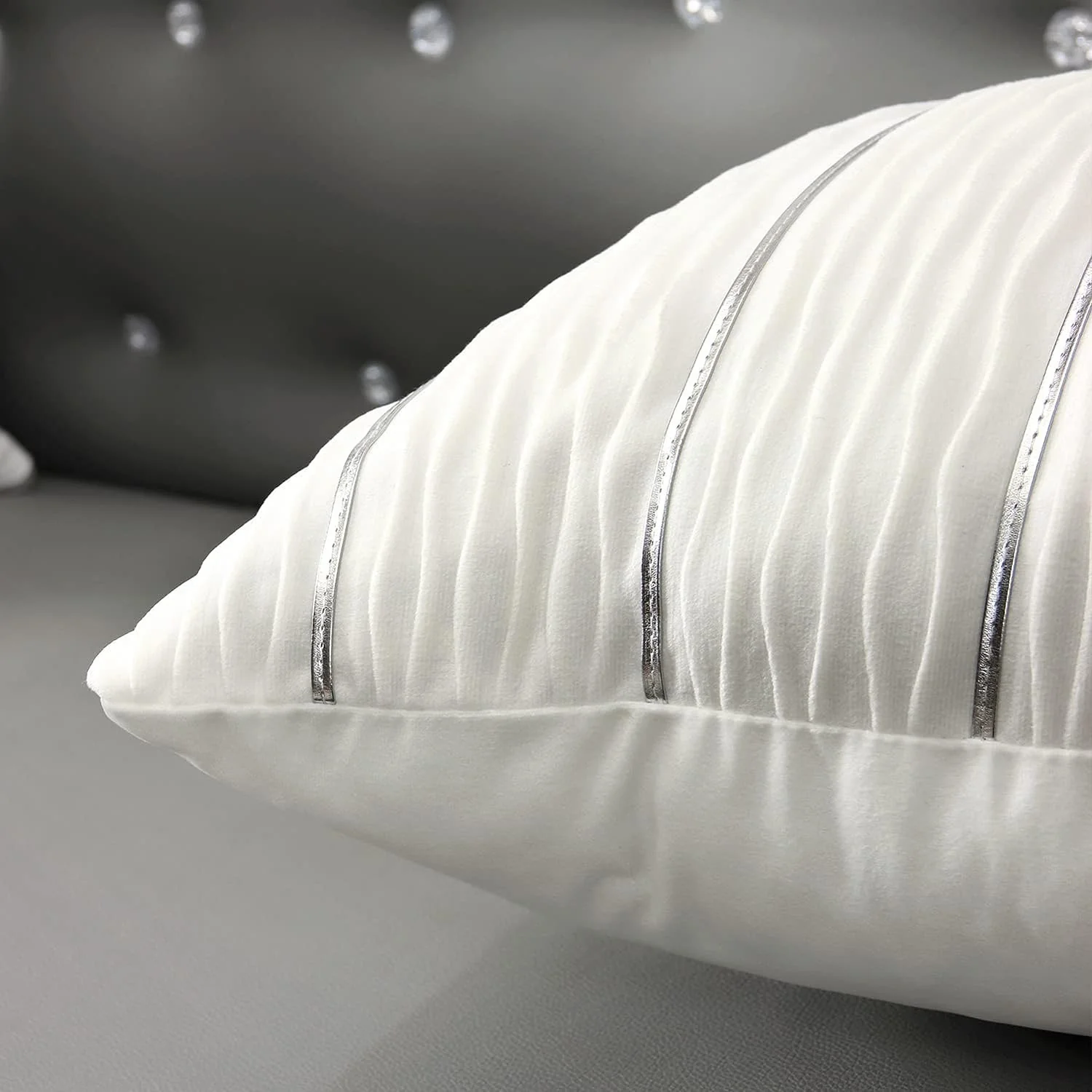 Velvet Decorative Pillow Covers Silver and Wave Striped Luxury Style Pillow Case - Image 8