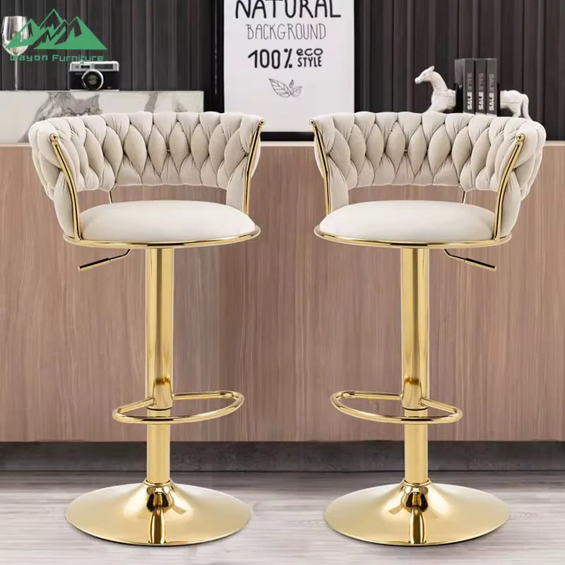 Velvet Swivel Bar Chair with Backrest – Height Adjustable, Gold Legs | Modern Bar Stool - Image 3