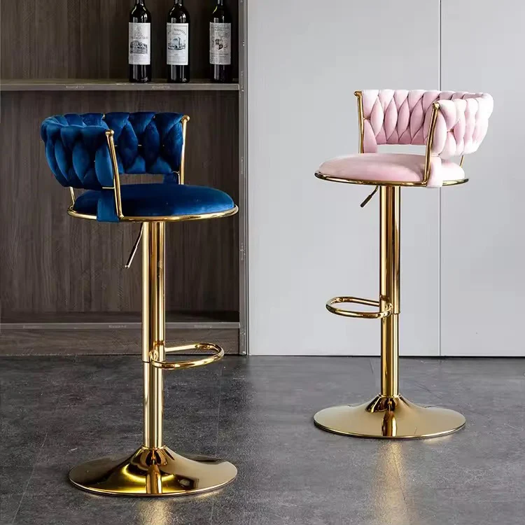Velvet Swivel Bar Chair with Backrest – Height Adjustable, Gold Legs | Modern Bar Stool - Image 4