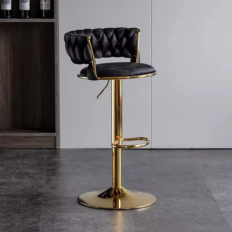 Velvet Swivel Bar Chair with Backrest – Height Adjustable, Gold Legs | Modern Bar Stool - Image 5