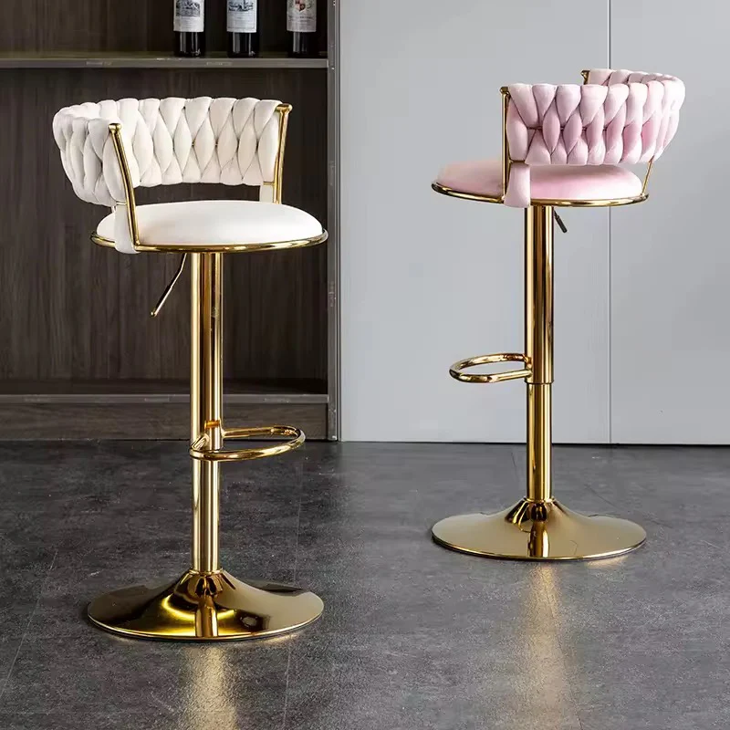 Velvet Swivel Bar Chair with Backrest – Height Adjustable, Gold Legs | Modern Bar Stool - Image 6