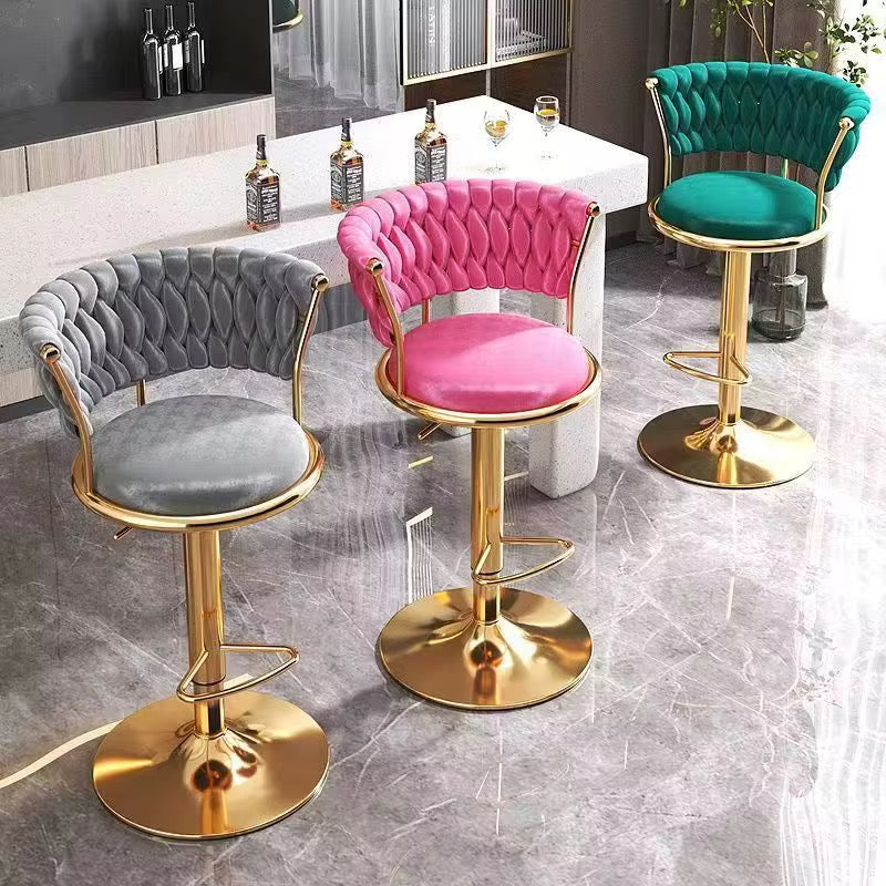 Velvet Swivel Bar Chair with Backrest – Height Adjustable, Gold Legs | Modern Bar Stool - Image 7