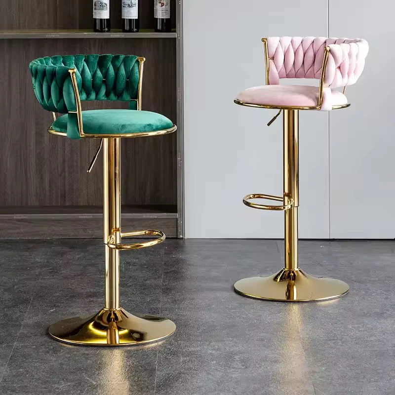 Velvet Swivel Bar Chair with Backrest – Height Adjustable, Gold Legs | Modern Bar Stool - Image 8