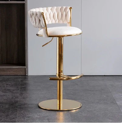 Velvet Swivel Bar Chair with Backrest – Height Adjustable, Gold Legs | Modern Bar Stool - Image 9