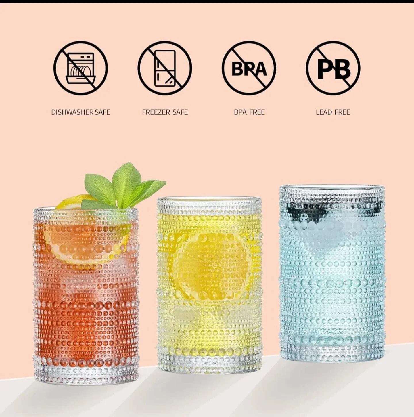 Vintage Embossed Crystal Glass Cocktail Juice Mug  400ml Nordic Beaded Design - Image 3
